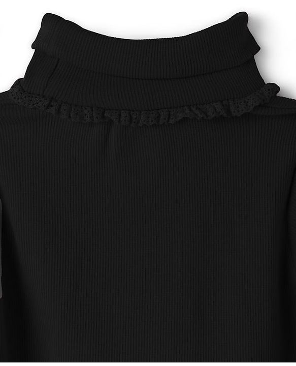 Babyhug Cotton Elastane Knit Full Sleeves Turtle Neck Winter T-Shirt with Bow Applique - Black