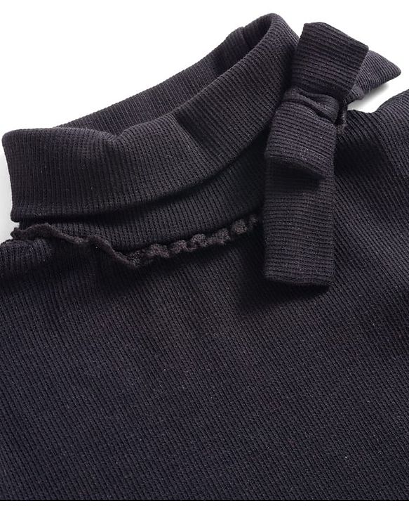 Babyhug Cotton Elastane Knit Full Sleeves Turtle Neck Winter T-Shirt with Bow Applique - Black