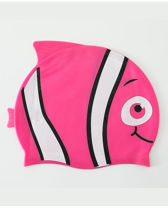 Babyhug Swimming Cap With Fish Print - Dark Pink