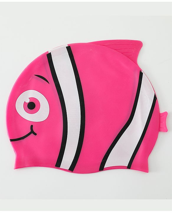 Babyhug Swimming Cap With Fish Print - Dark Pink