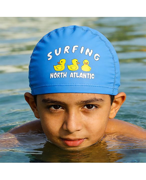 Babyhug Swimming Cap With Duck Print - Blue