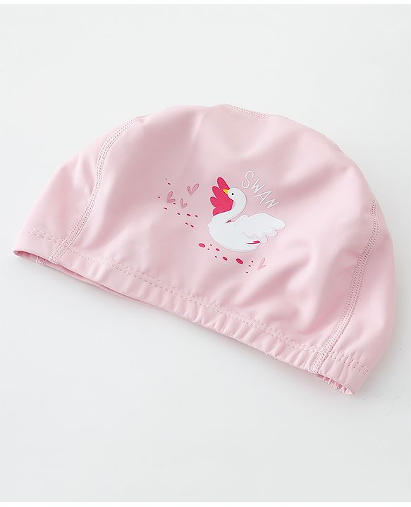 Babyhug Swimming Cap With Swan Print - Pink