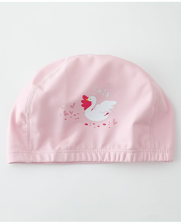 Babyhug Swimming Cap With Swan Print - Pink