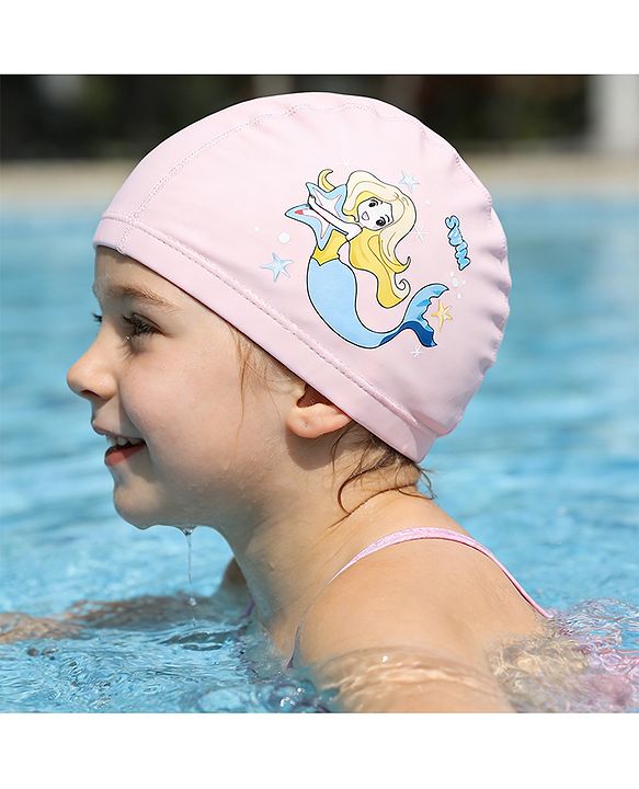 Babyhug Swimming Cap With Mermaid Print - Pink
