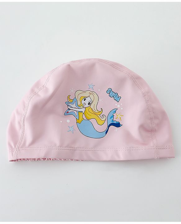 Babyhug Swimming Cap With Mermaid Print - Pink
