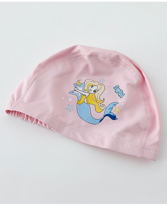 Babyhug Swimming Cap With Mermaid Print - Pink