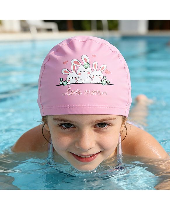 Babyhug Swimming Cap With Bunny Print - Pink