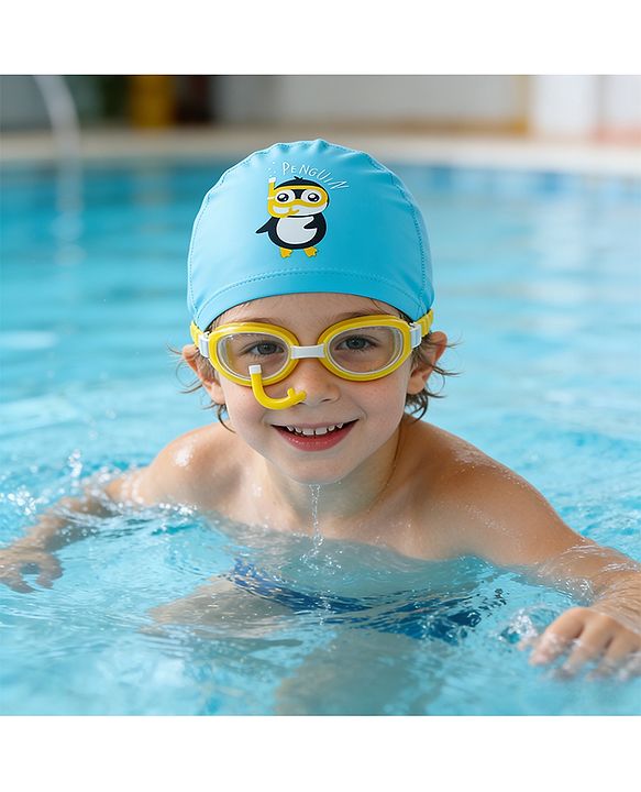Babyhug Swimming Cap With Penguin Print - Blue
