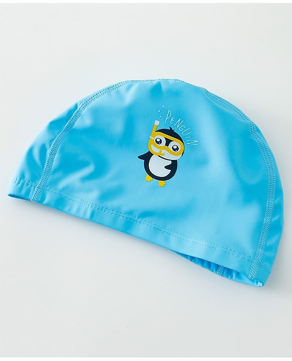 Babyhug Swimming Cap With Penguin Print - Blue