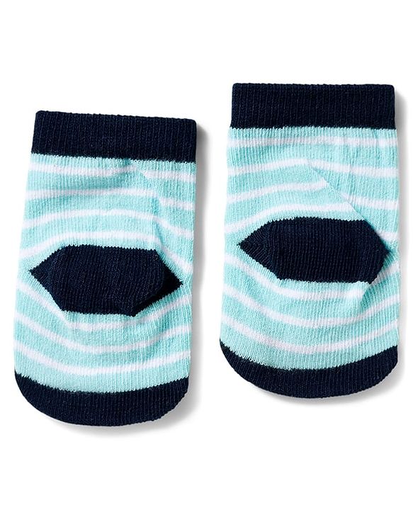Cute Walk by Babyhug Knit Ankle Length Antibacterial Socks With Stripes & Animal Design Pack Of 3 - Light Blue & Orange