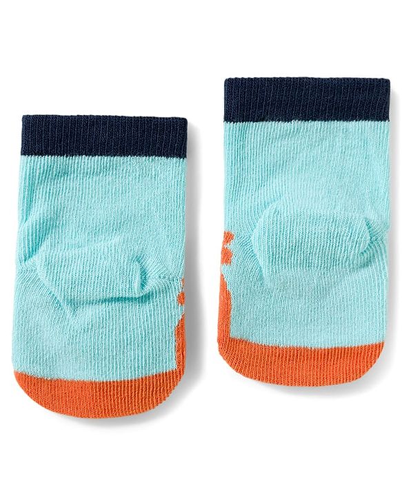 Cute Walk by Babyhug Knit Ankle Length Antibacterial Socks With Stripes & Animal Design Pack Of 3 - Light Blue & Orange
