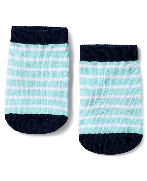 Cute Walk by Babyhug Knit Ankle Length Antibacterial Socks With Stripes & Animal Design Pack Of 3 - Light Blue & Orange
