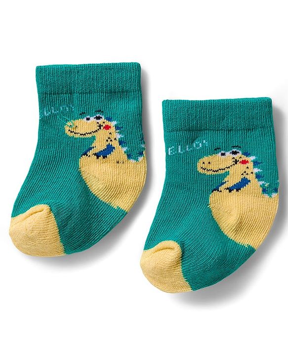 Cute Walk by Babyhug Knit Ankle Length Antibacterial Socks With Dino Print Pack Of 3 - Navy Blue & Yellow