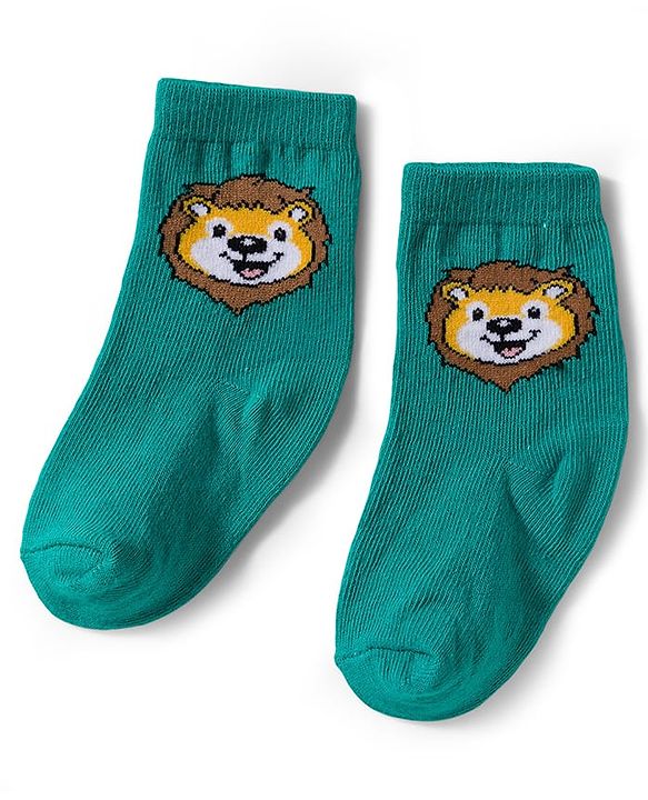 Cute Walk by Babyhug Knit Ankle Length Antibacterial Socks With Animal Print Pack Of 3 - Green & Yellow