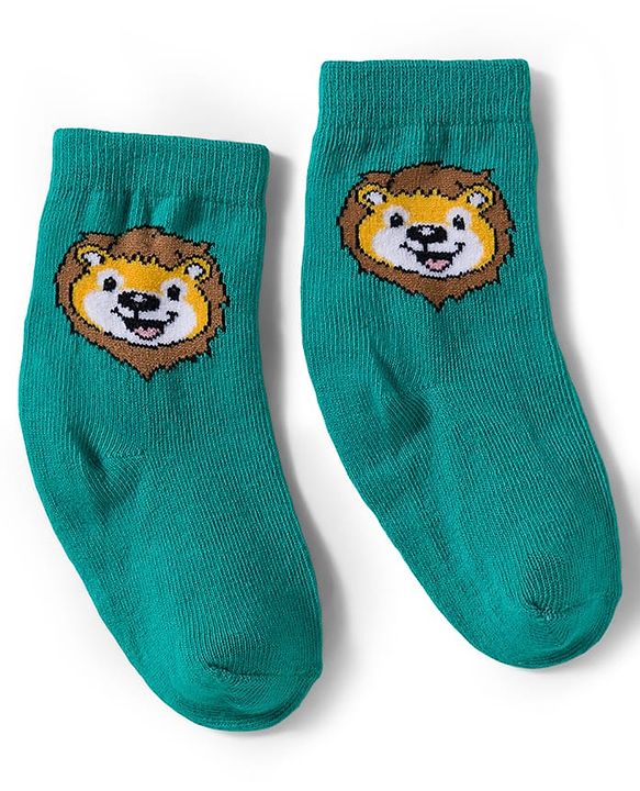 Cute Walk by Babyhug Knit Ankle Length Antibacterial Socks With Animal Print Pack Of 3 - Green & Yellow