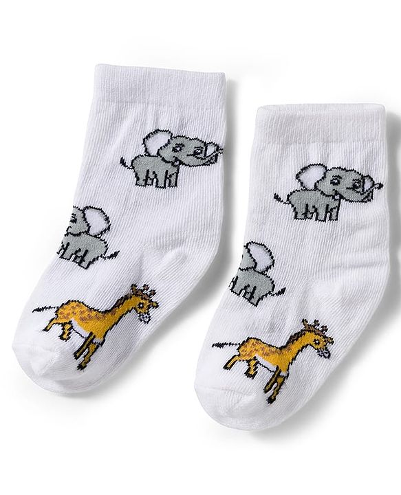 Cute Walk by Babyhug Knit Ankle Length Antibacterial Socks With Animal Print Pack Of 3 - Green & Yellow