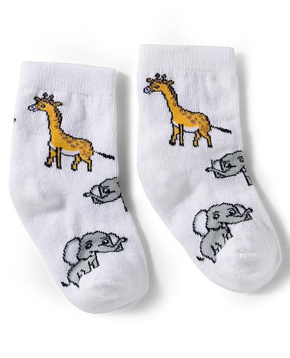 Cute Walk by Babyhug Knit Ankle Length Antibacterial Socks With Animal Print Pack Of 3 - Green & Yellow
