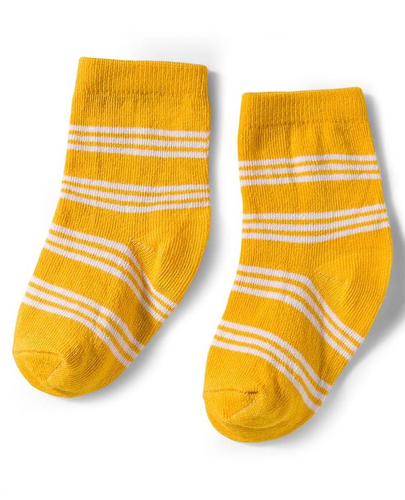 Cute Walk by Babyhug Knit Ankle Length Antibacterial Socks With Stripes & Animal Print Pack Of 3 - Yellow & White