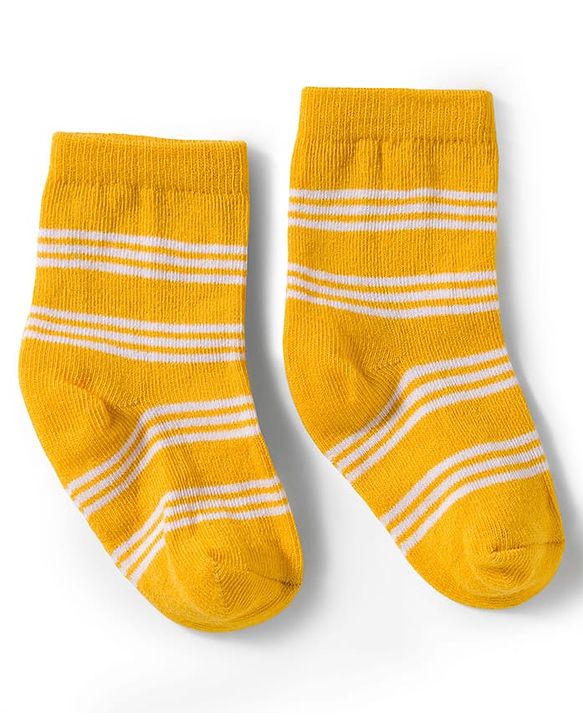 Cute Walk by Babyhug Knit Ankle Length Antibacterial Socks With Stripes & Animal Print Pack Of 3 - Yellow & White