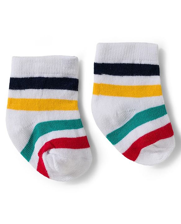 Cute Walk by Babyhug Knit Ankle Length Antibacterial Socks With Dino & Vehicle Print Pack Of 3 - Yellow & White