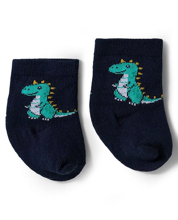 Cute Walk by Babyhug Knit Ankle Length Antibacterial Socks With Dino & Vehicle Print Pack Of 3 - Yellow & White