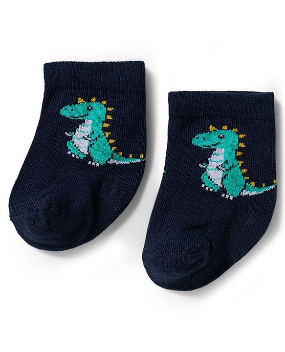 Cute Walk by Babyhug Knit Ankle Length Antibacterial Socks With Dino & Vehicle Print Pack Of 3 - Yellow & White