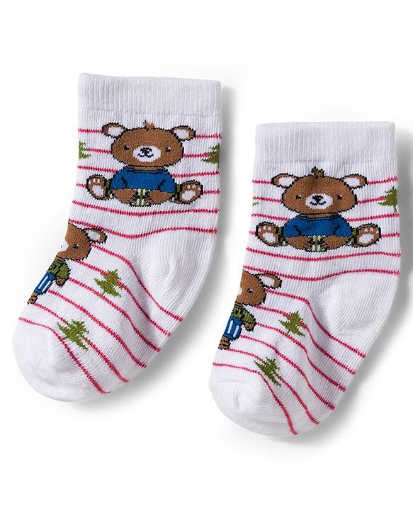Cute Walk by Babyhug Knit Ankle Length Anti Bacterial Socks With Animal Design Pack Of 3 - White Blue & Dark Pink