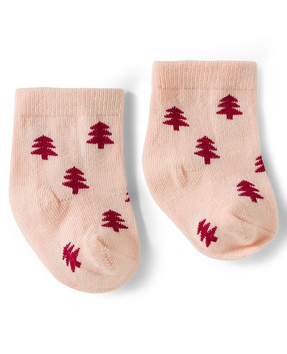 Cute Walk by Babyhug Knit Ankle Length Antibacterial Socks With Dino Design Pack Of 3 - Maroon Orange & Peach