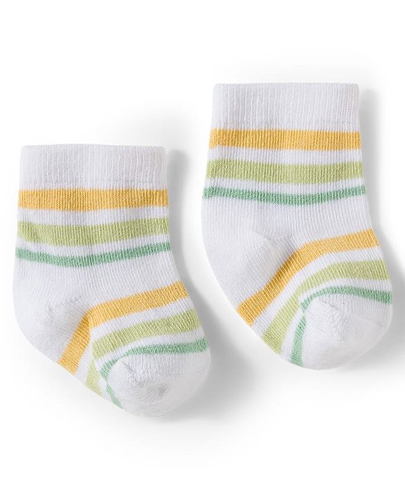 Cute Walk by Babyhug Knit Ankle Length Antibacterial Socks With Dino Design Pack Of 3 - Light Green White & Yellow
