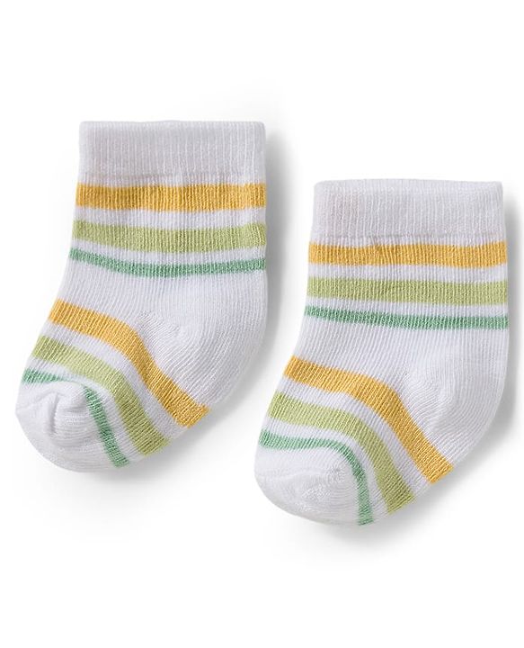 Cute Walk by Babyhug Knit Ankle Length Antibacterial Socks With Dino Design Pack Of 3 - Light Green White & Yellow