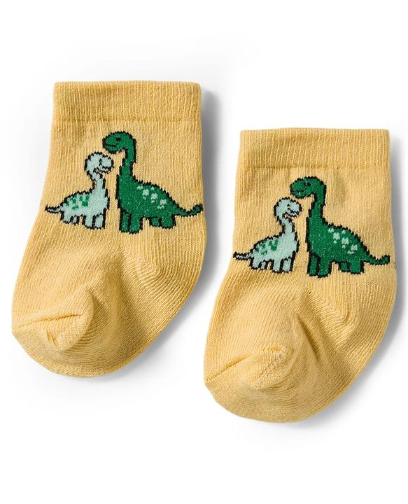 Cute Walk by Babyhug Knit Ankle Length Antibacterial Socks With Dino Design Pack Of 3 - Light Green White & Yellow
