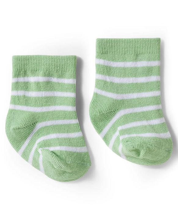 Cute Walk by Babyhug Knit Ankle Length Antibacterial Socks With Dino Design Pack Of 3 - Light Green White & Yellow