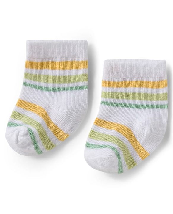 Cute Walk by Babyhug Knit Ankle Length Antibacterial Socks With Dino Design Pack Of 3 - Light Green White & Yellow