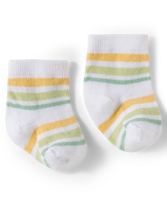 Cute Walk by Babyhug Knit Ankle Length Antibacterial Socks With Dino Design Pack Of 3 - Light Green White & Yellow