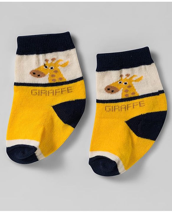 Cute Walk by Babyhug Knit Ankle Length Antibacterial Socks With Animal Design Pack Of 3 - Yellow