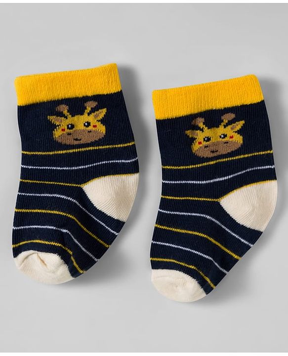 Cute Walk by Babyhug Knit Ankle Length Antibacterial Socks With Animal Design Pack Of 3 - Yellow