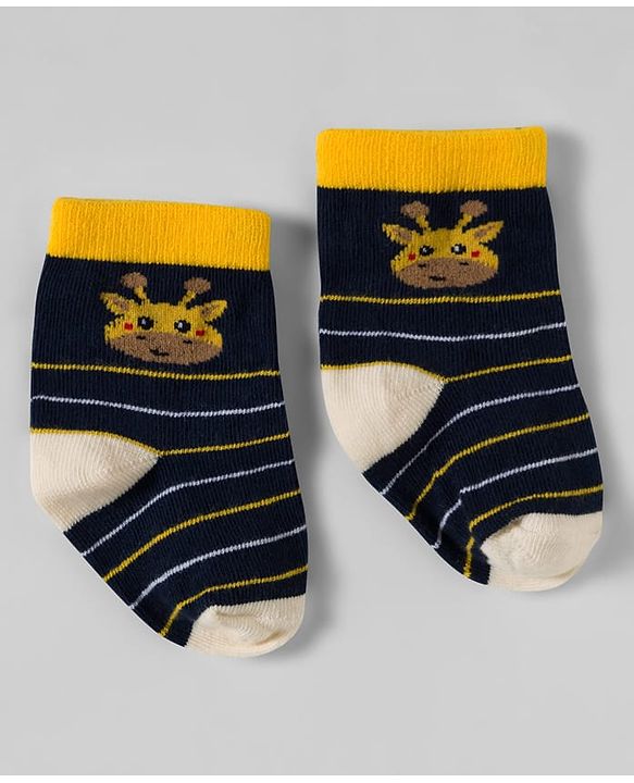 Cute Walk by Babyhug Knit Ankle Length Antibacterial Socks With Animal Design Pack Of 3 - Yellow