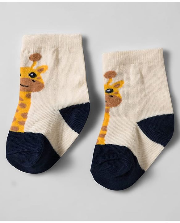 Cute Walk by Babyhug Knit Ankle Length Antibacterial Socks With Animal Design Pack Of 3 - Yellow