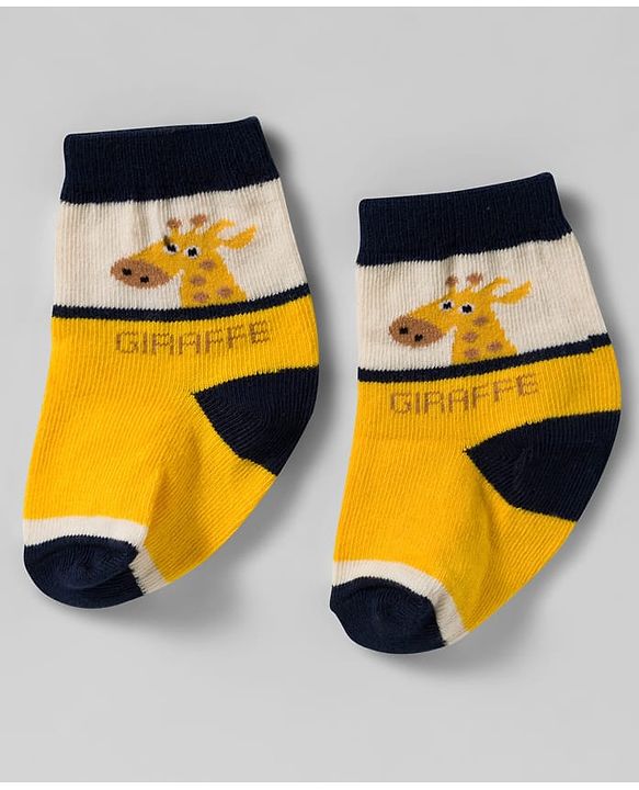Cute Walk by Babyhug Knit Ankle Length Antibacterial Socks With Animal Design Pack Of 3 - Yellow