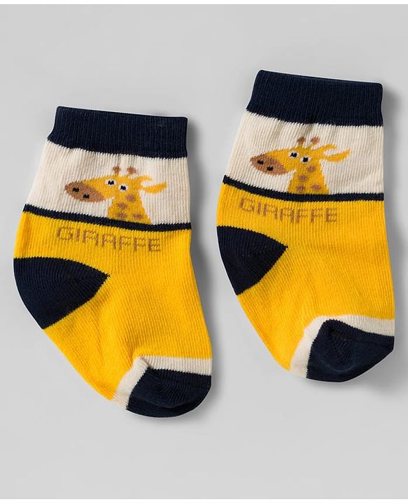 Cute Walk by Babyhug Knit Ankle Length Antibacterial Socks With Animal Design Pack Of 3 - Yellow