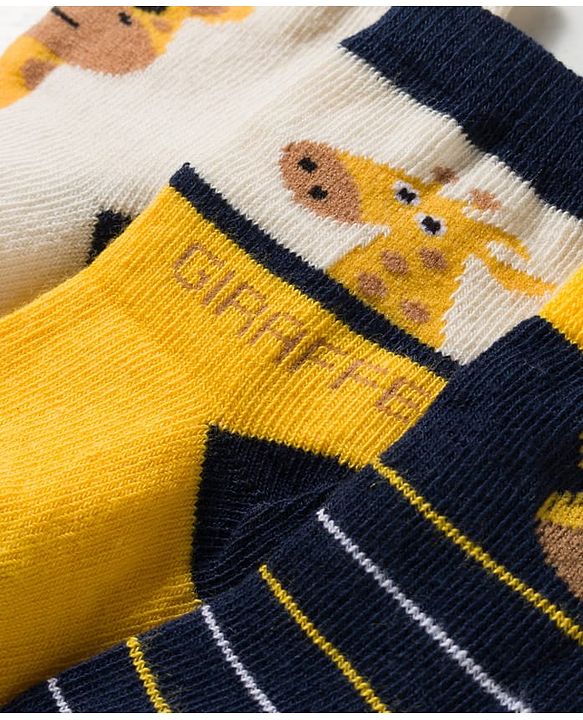 Cute Walk by Babyhug Knit Ankle Length Antibacterial Socks With Animal Design Pack Of 3 - Yellow