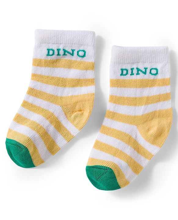 Cute Walk by Babyhug Knit Ankle Length Antibacterial Socks With Stripes & Animal Print Pack Of 3 - Yellow & White