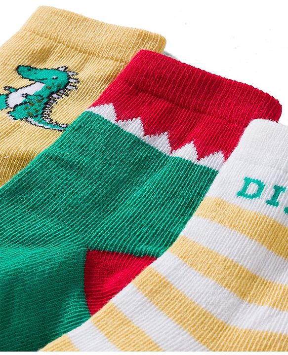 Cute Walk by Babyhug Knit Ankle Length Antibacterial Socks With Stripes & Animal Print Pack Of 3 - Yellow & White
