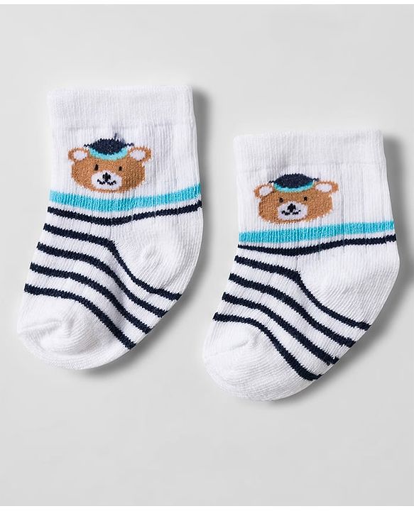 Cute Walk by Babyhug knit Ankle Length Socks With Animal Design Pack Of 3 - White & Black