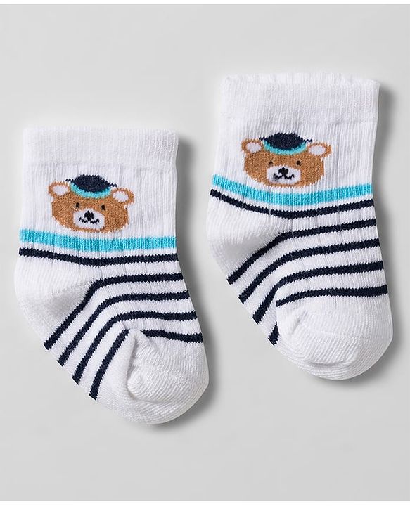 Cute Walk by Babyhug knit Ankle Length Socks With Animal Design Pack Of 3 - White & Black
