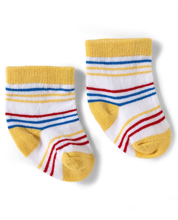 Cute Walk by Babyhug Knit Ankle Length Antibacterial Socks with Design & Stripes Pack of 3 - Multicolor