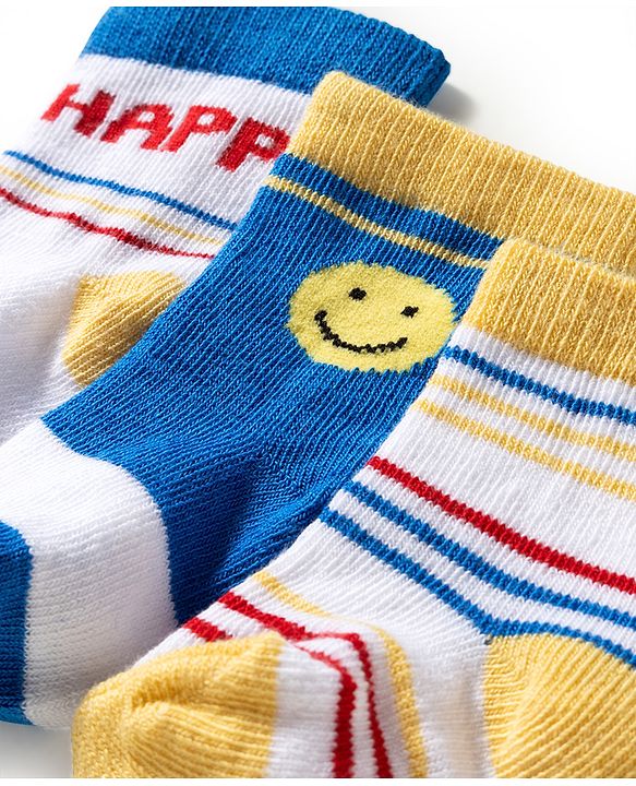 Cute Walk by Babyhug Knit Ankle Length Antibacterial Socks with Design & Stripes Pack of 3 - Multicolor