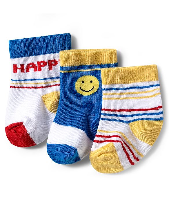 Cute Walk by Babyhug Knit Ankle Length Antibacterial Socks with Design & Stripes Pack of 3 - Multicolor