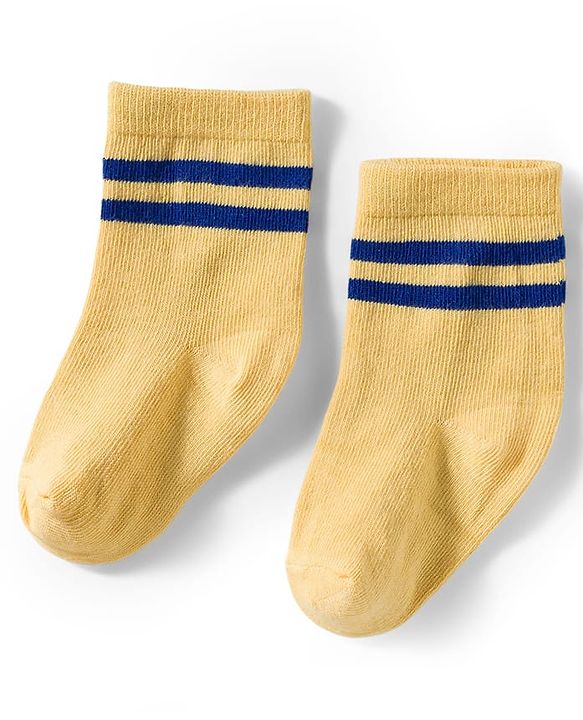 Cute Walk by Babyhug Knit Ankle Length Antibacterial Socks With Stripes & Smiley Print Pack Of 3 - Blue & Yellow