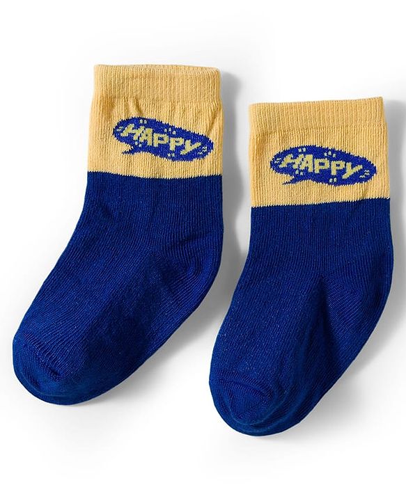 Cute Walk by Babyhug Knit Ankle Length Antibacterial Socks With Stripes & Smiley Print Pack Of 3 - Blue & Yellow